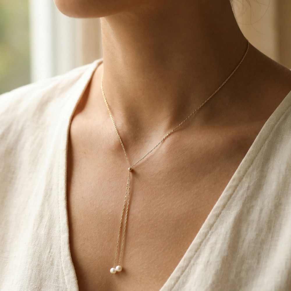 Pearl Charm Lariat Chain Necklace