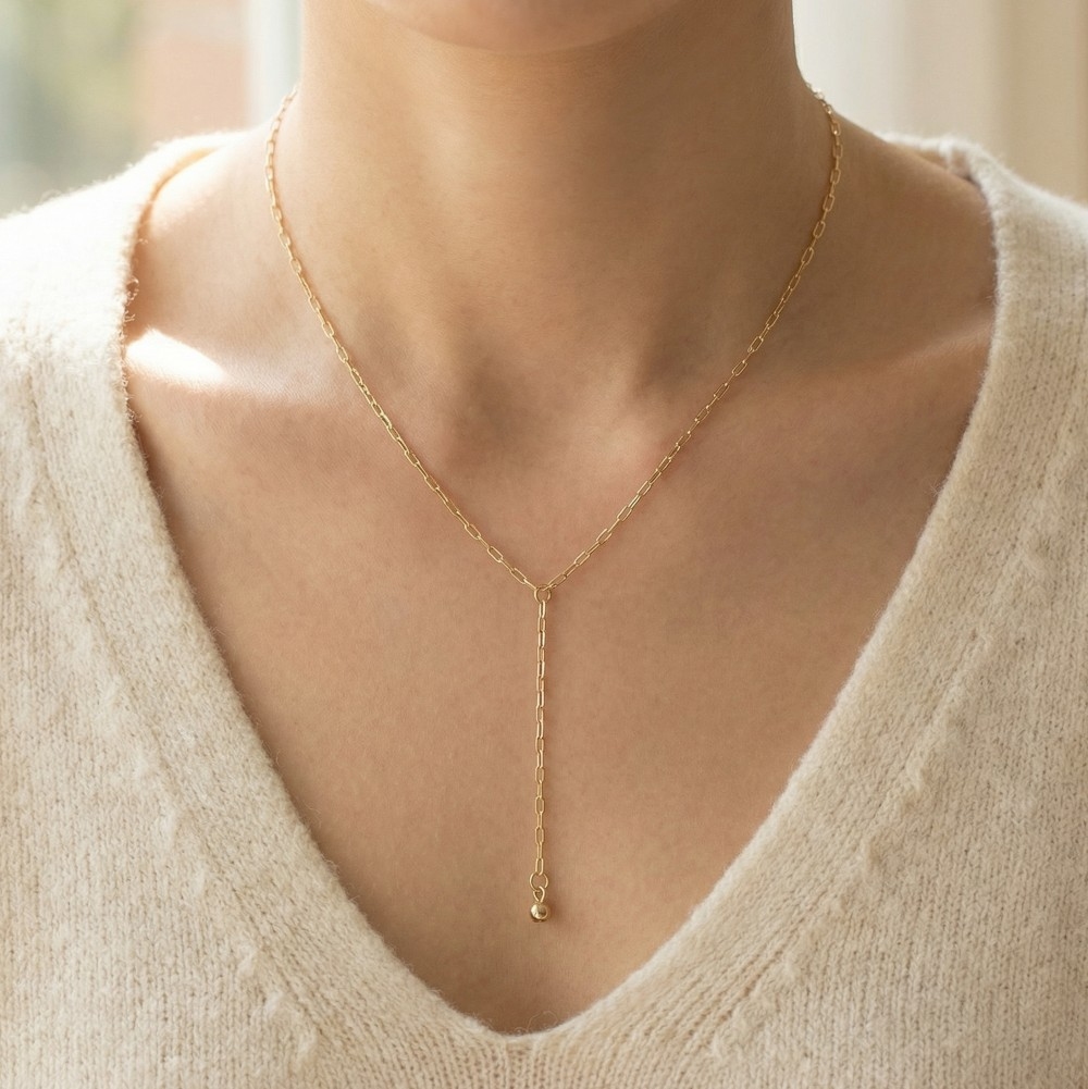 Chain Link Bead Charm Y Necklace