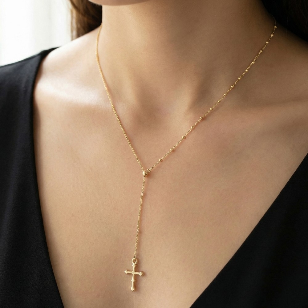 Cross Pendant Lariat Chain Necklace