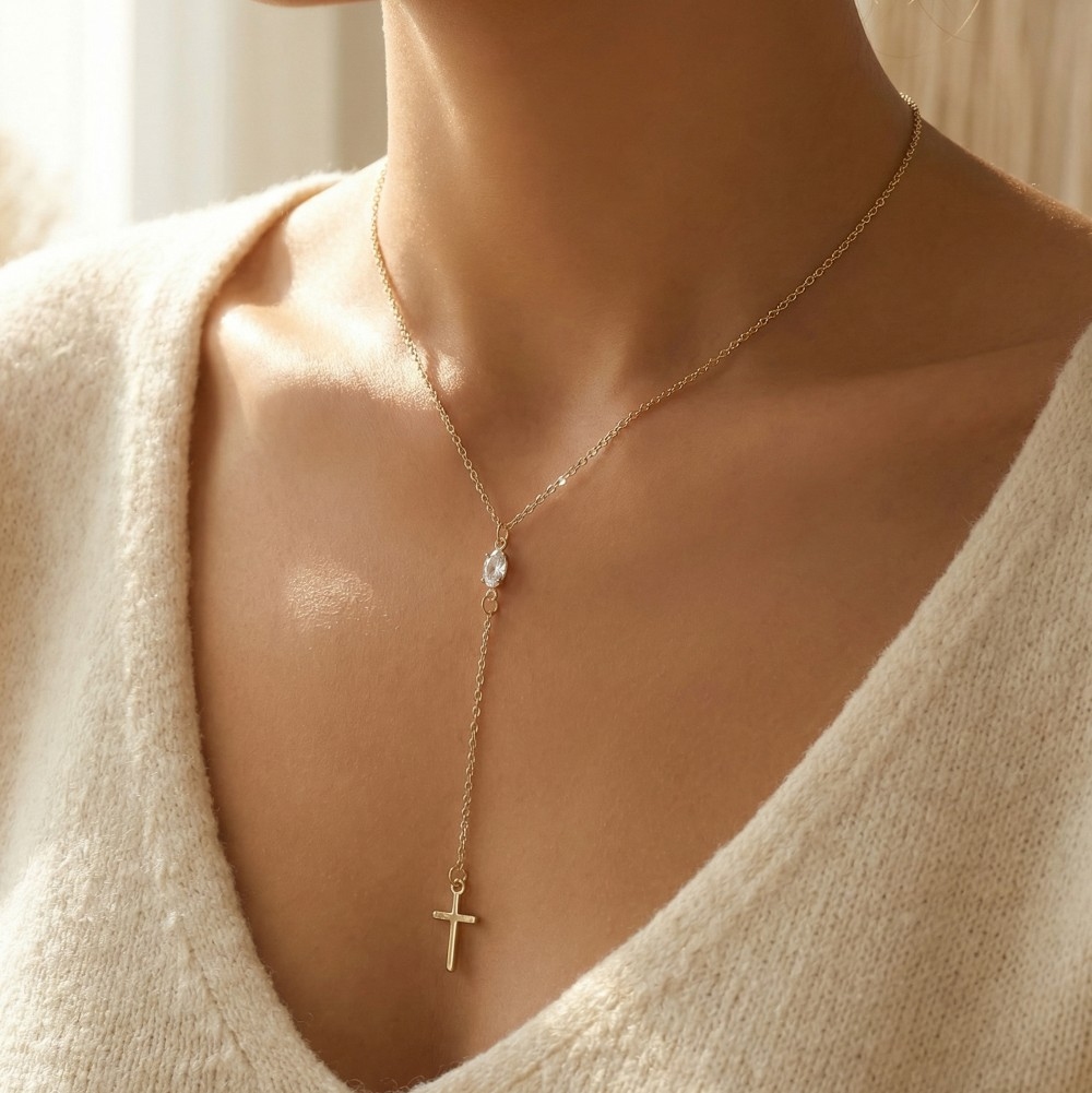 Cross Pendant Y Chain Necklace