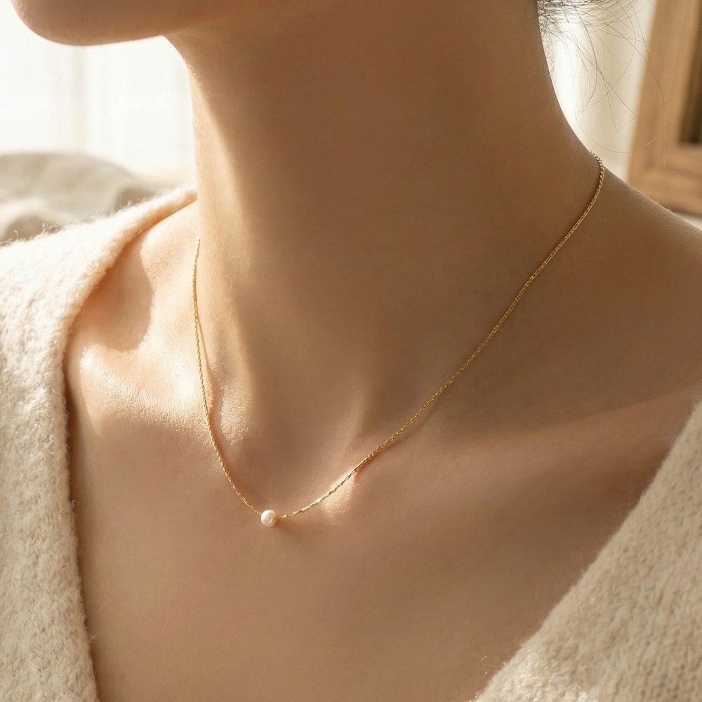 Dainty Chain Pearl Charm Necklace