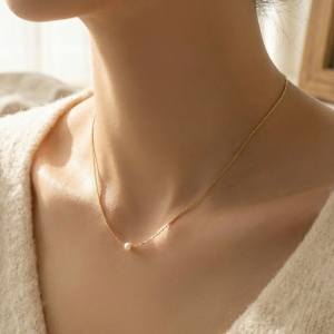 Dainty Chain Pearl Charm Necklace