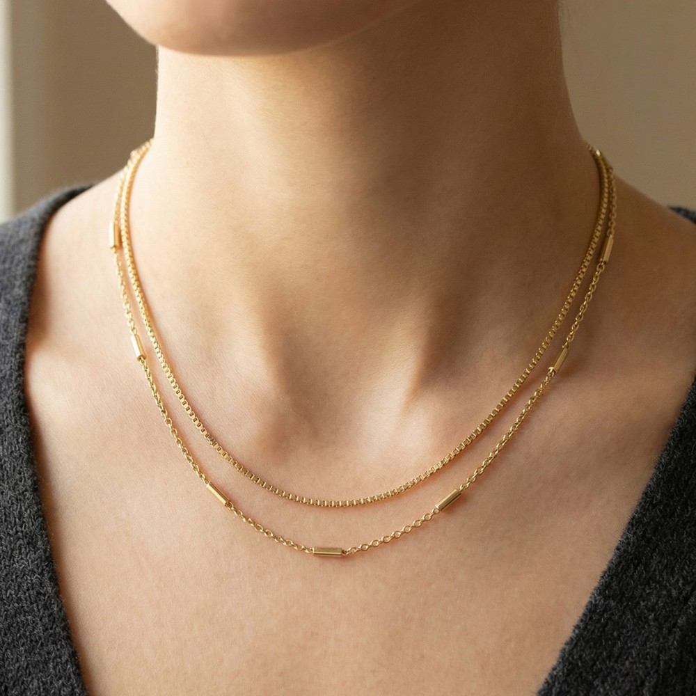 Double Layer Bar Accents Chain Necklace
