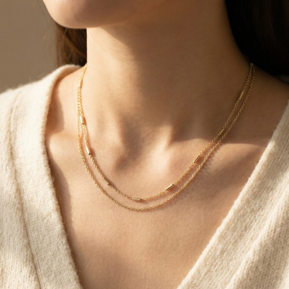 Bar Accents Double Layer Chain Necklace
