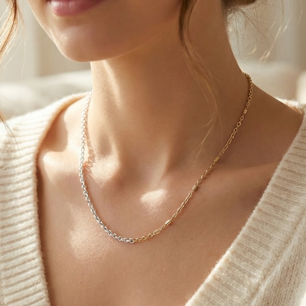Two Tone Gold Silver Chain Necklace