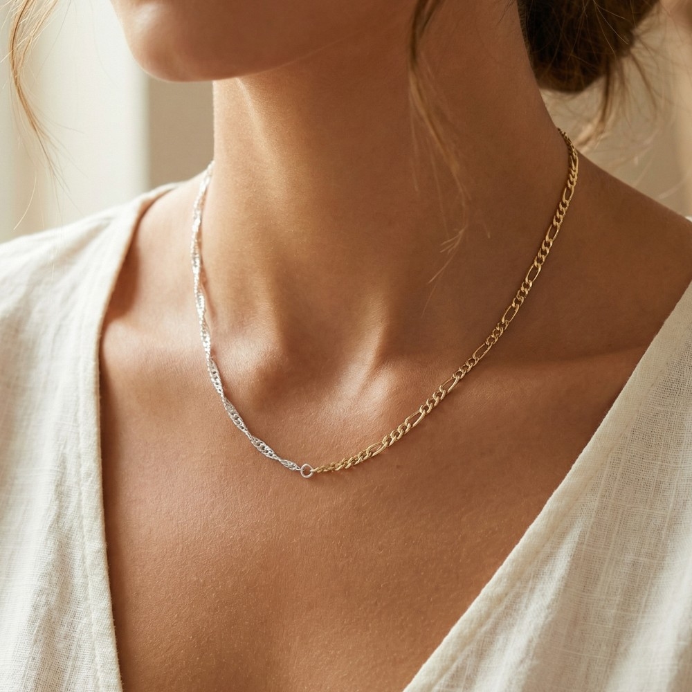 Gold Silver Two Tone Chain Necklace