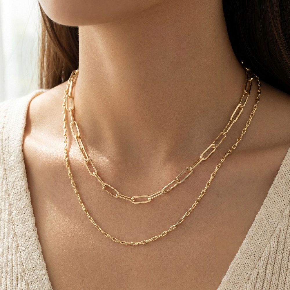 Two Row Chain Link Chain Necklace