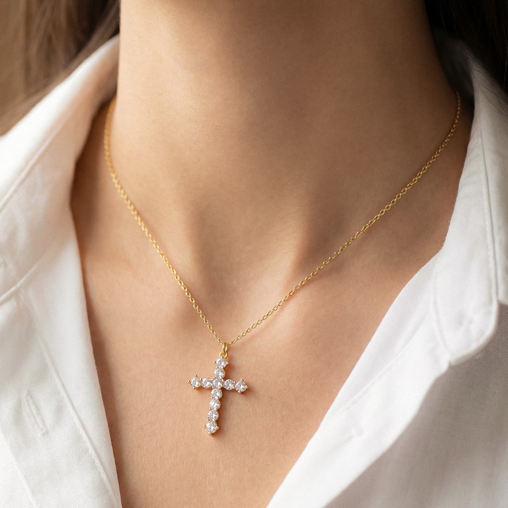 Circle Cut Cz Cross Pendant Necklace