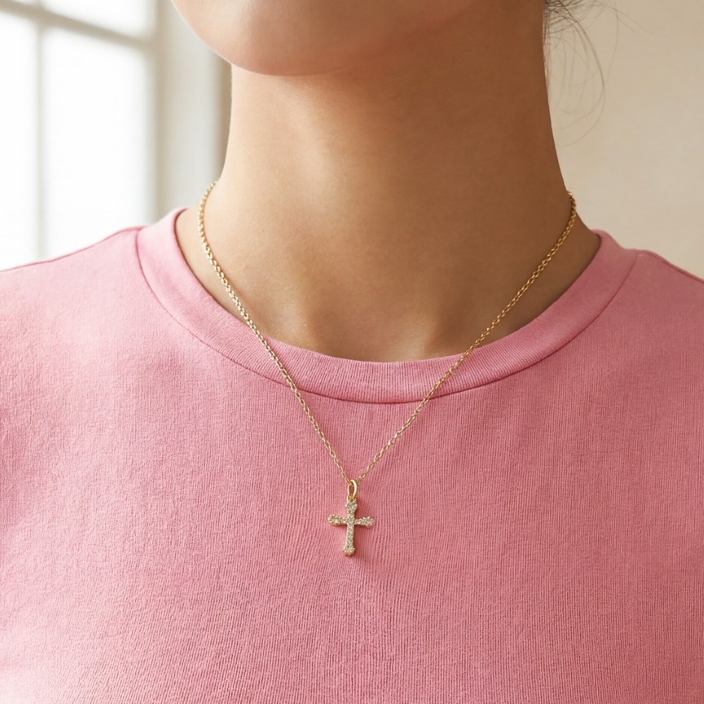 Cz Pave Cross Pendant Necklace
