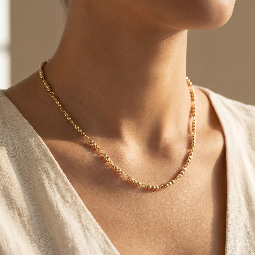 Metallic Ball Beaded Chain Necklace