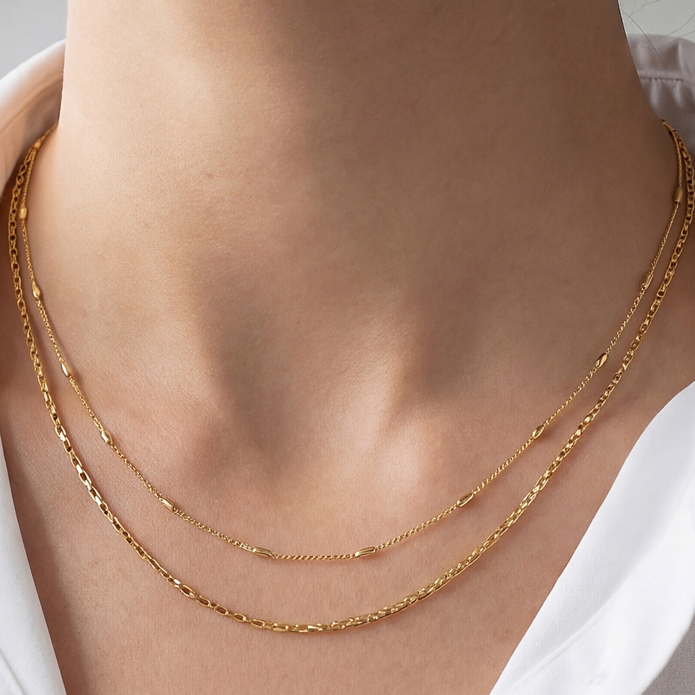 Two Row Layered Chain Necklace