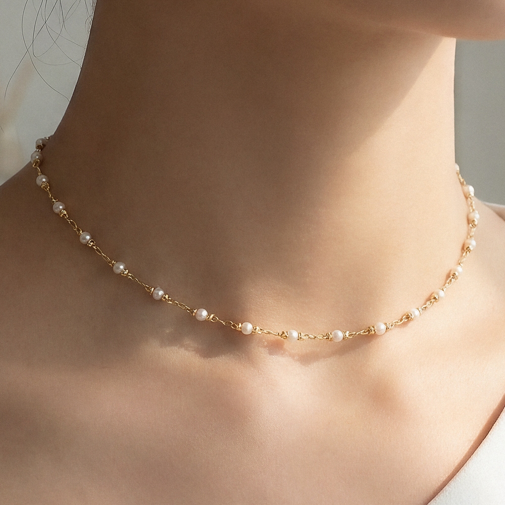 Dainty Ball Pearl Bead Chain Necklace