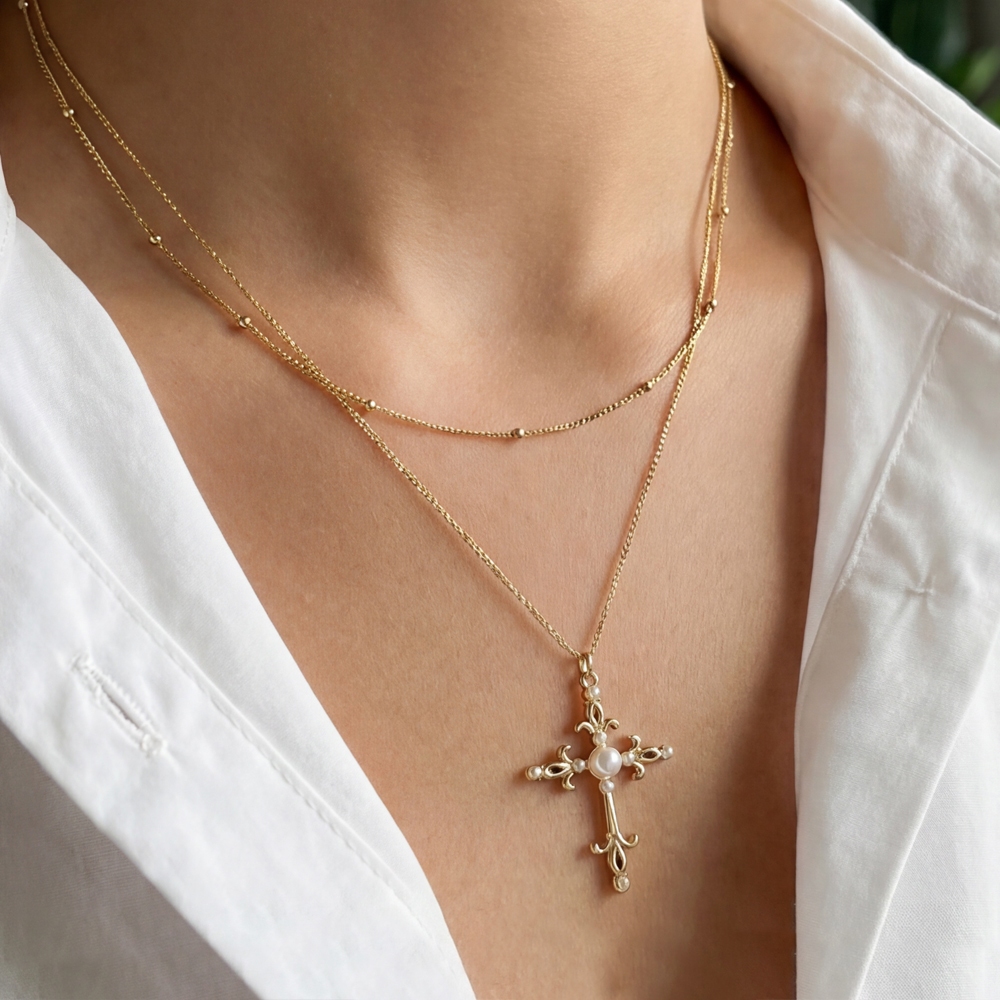Pearl Cross Pendant Necklace
