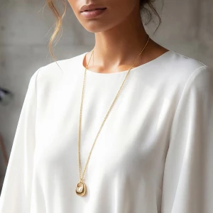 Oval Pendant Long Chain Necklace