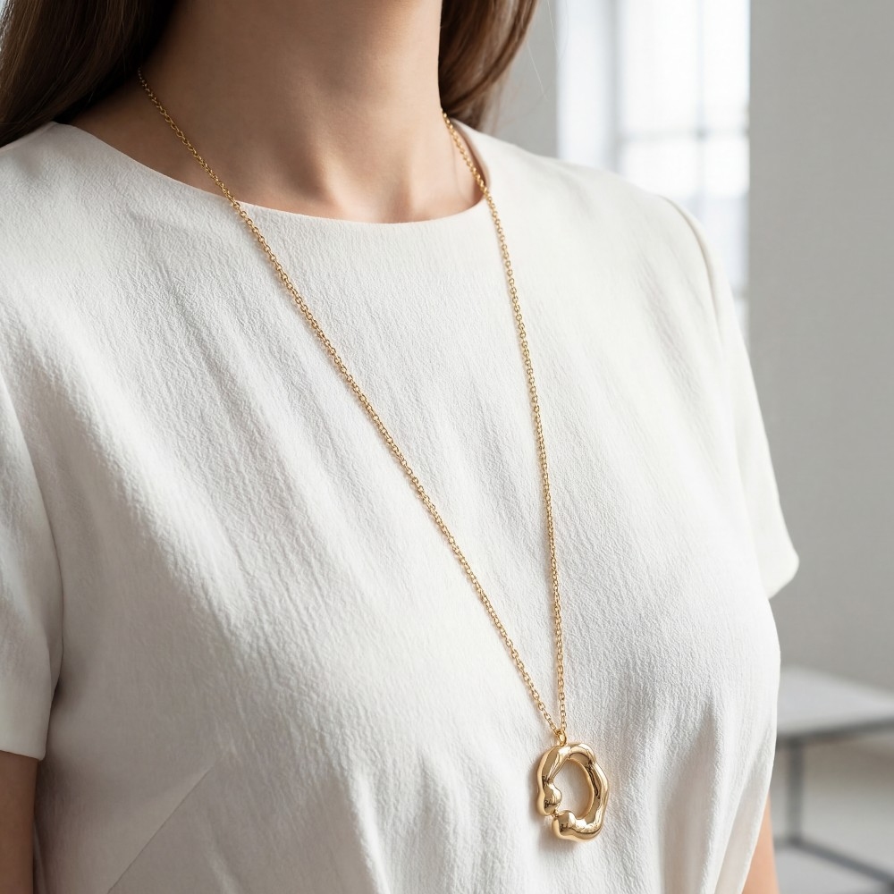 C Shape Pendant Long Necklace