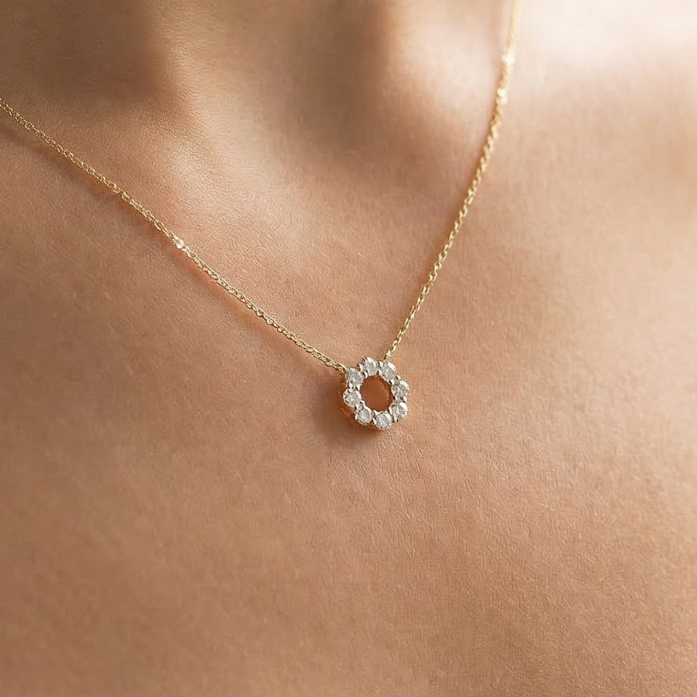 Cz Pave Hoop Pendant Necklace