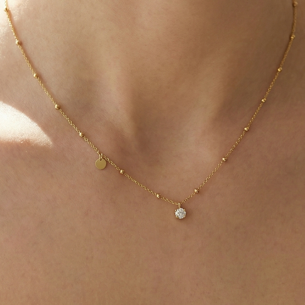 Mini Circle Cz And Coin Pendant Necklace