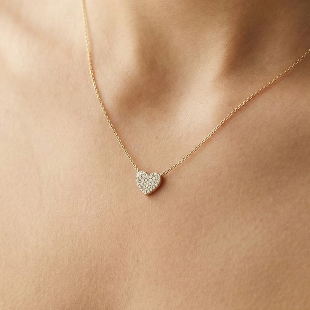 Cz Pave Heart Pendant Necklace