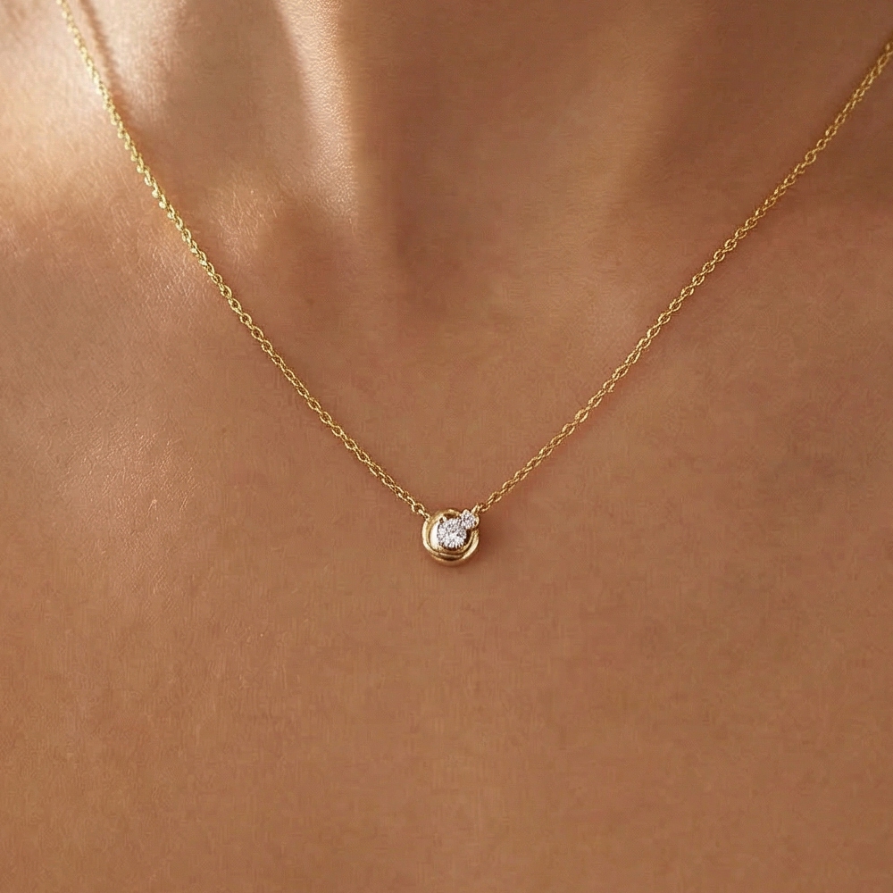 Gold Dipped Cz Moon Pendant Necklace