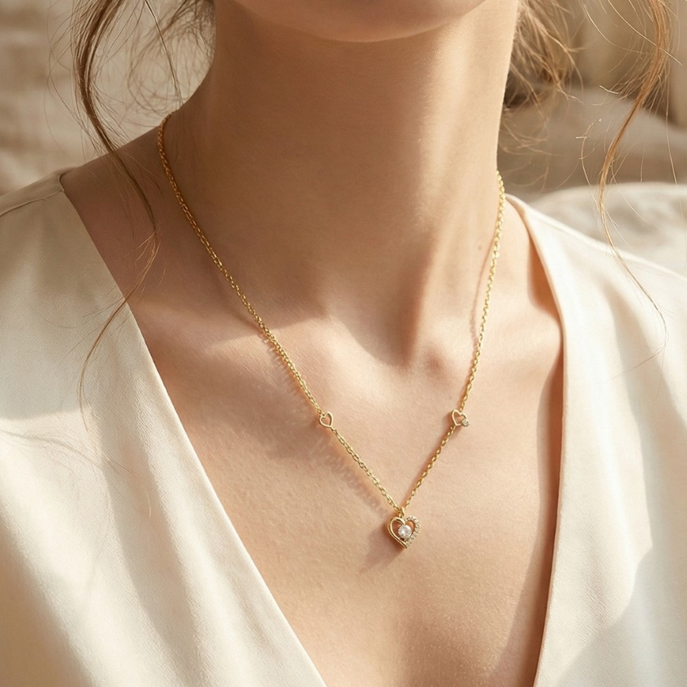 Cz Heart Cutout Station Necklace