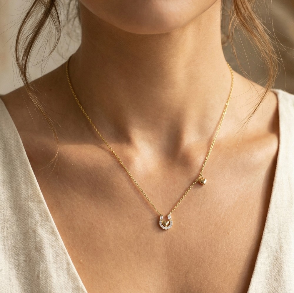 Cz Horseshoe Heart Pendant Necklace