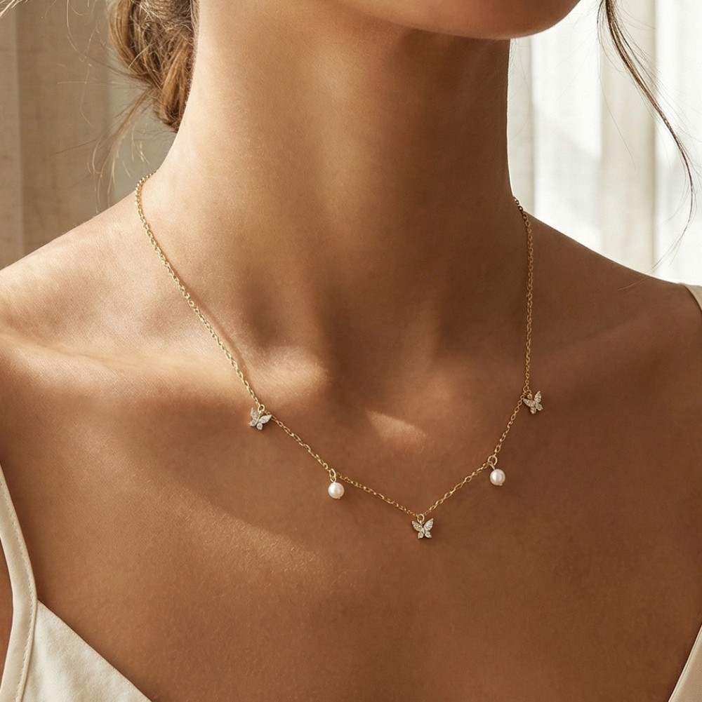 Cz Butterfly Station Necklace