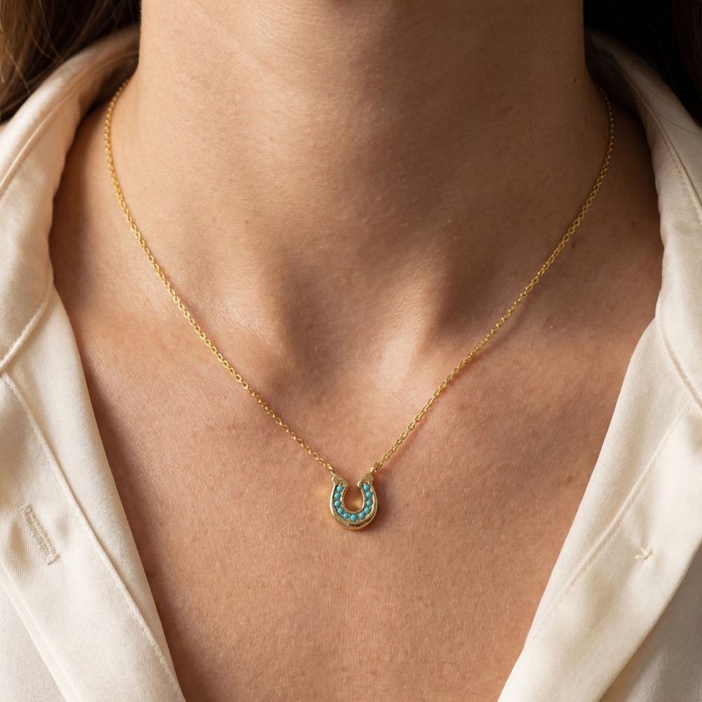 Gold Dipped Cz Horseshoe Western Pendant Necklace
