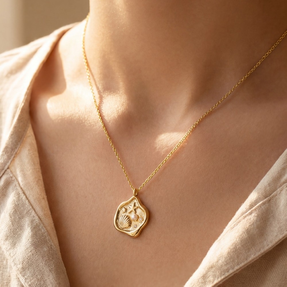 Gold Dipped Sea Life Tide Pool Pendant Necklace