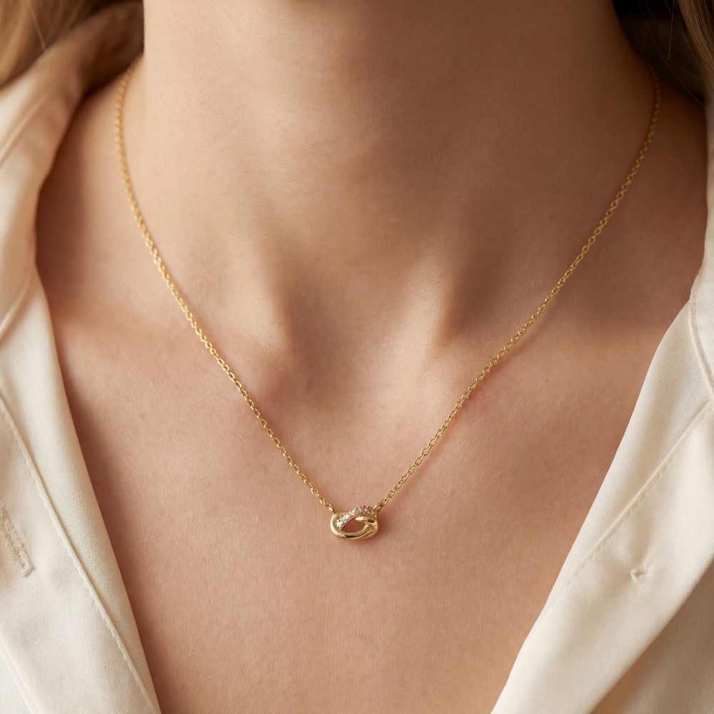 Gold Dipped Cz Pave Knot Pendant Necklace
