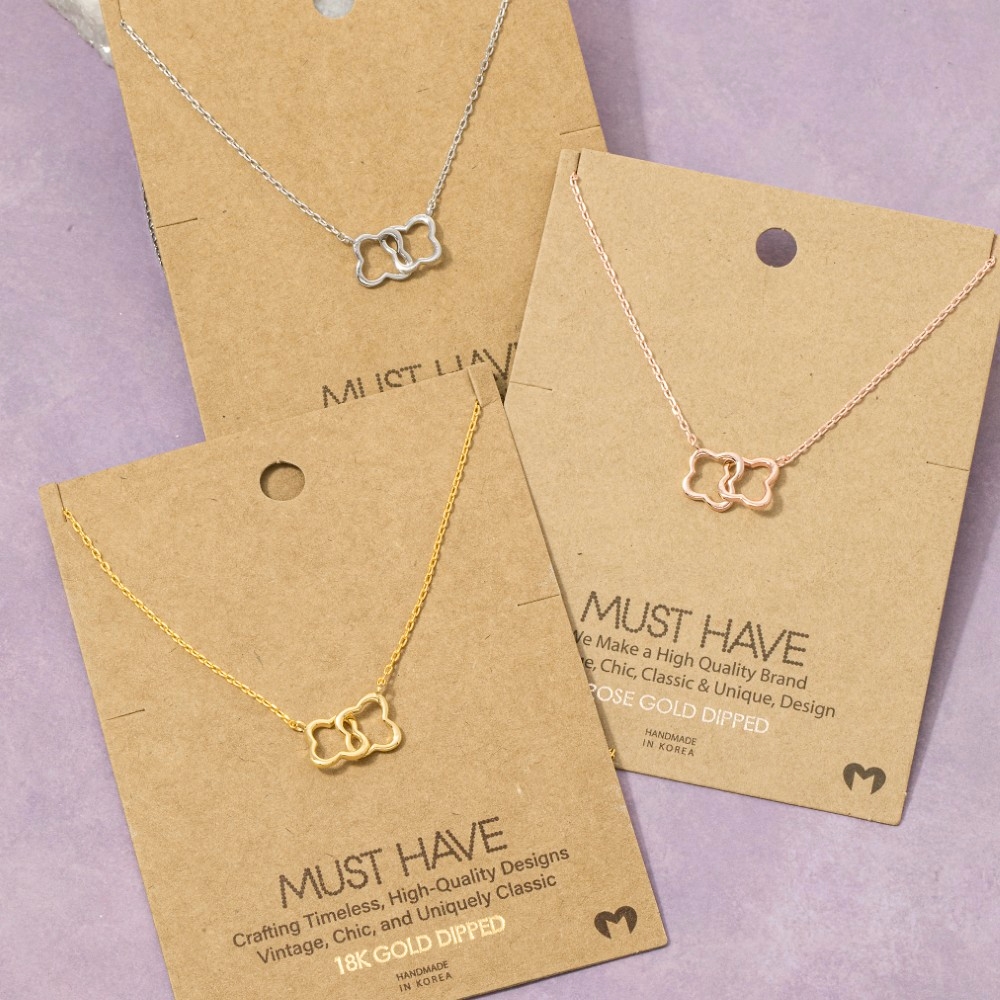 Gold Dipped Link Clovers Pendant Necklace