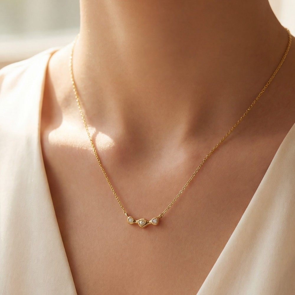 Gold Dipped Abstract Cz Bar Pendant Necklace