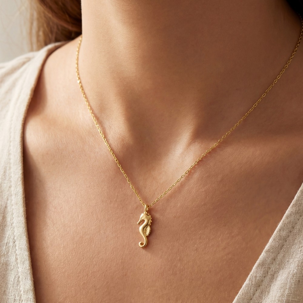 Gold Dipped Sea Horse Pendant Necklace