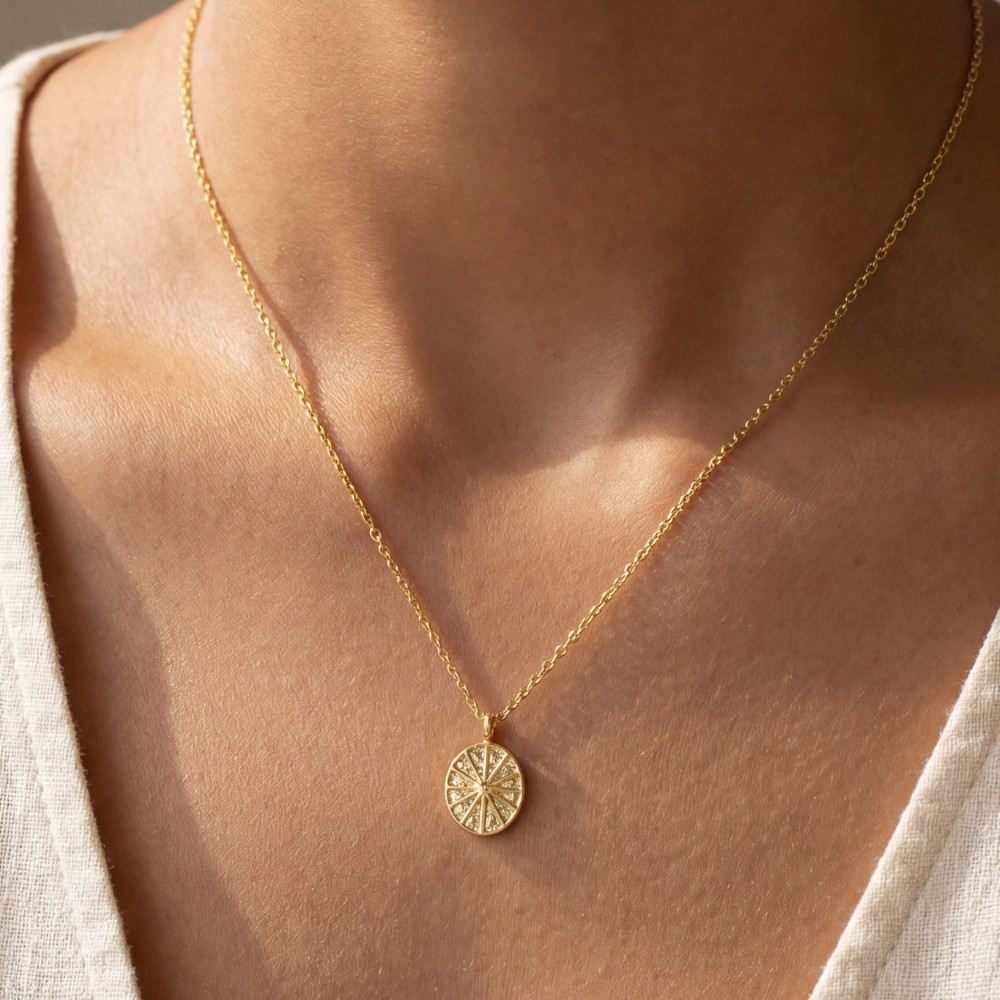 Gold Dipped Oval Coin Pendant Necklace