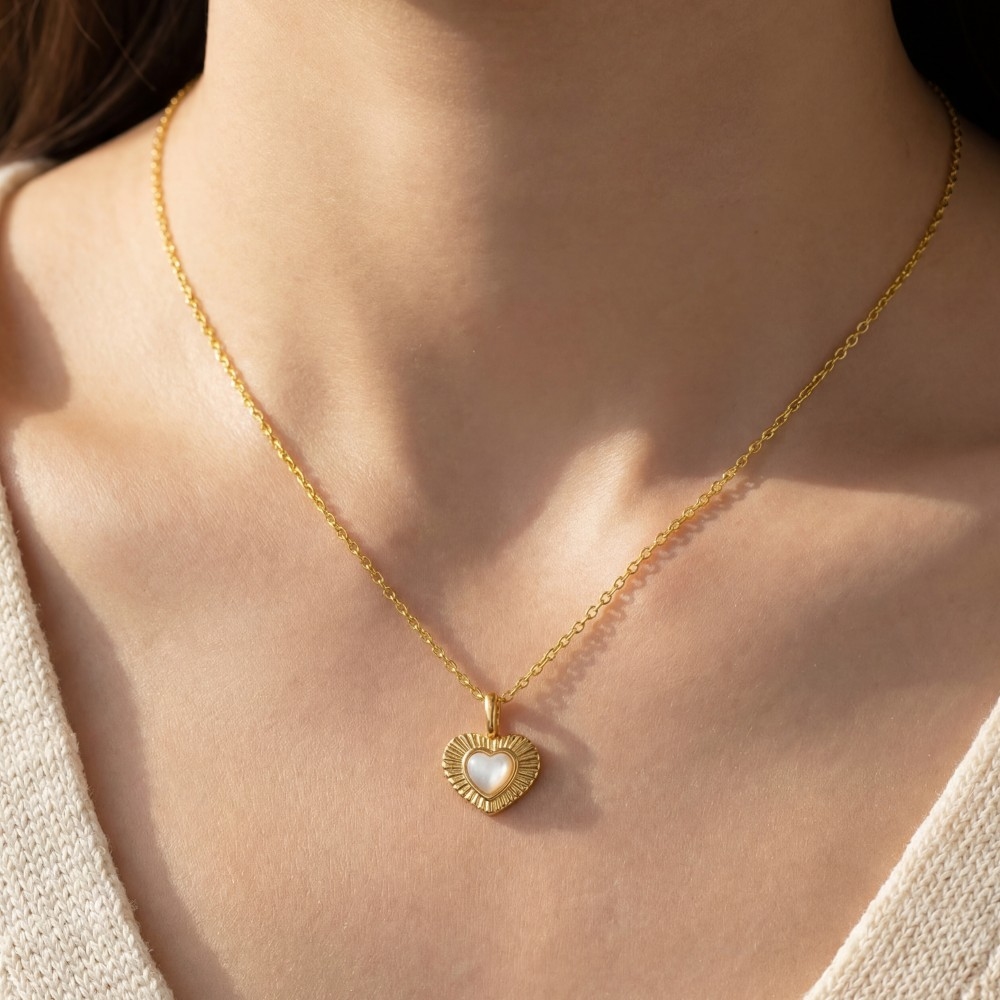 Gold Dipped Vintage Heart Opal Pendant Necklace