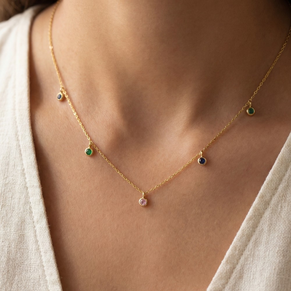 Gold Dipped Mini Station Cz Charms Chain Necklace