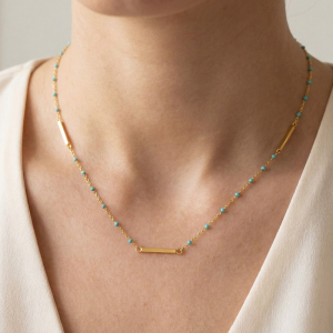Gold Dipped Bar Pendant Enamel Accent Necklace