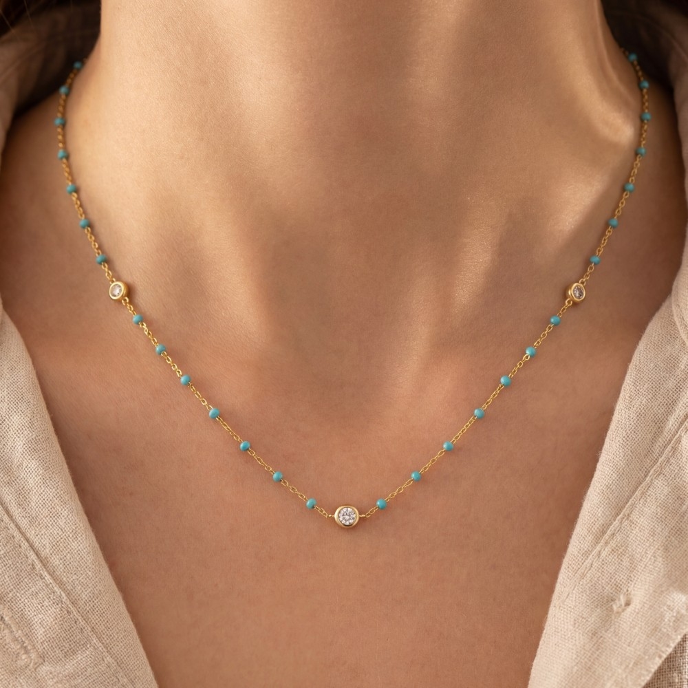 Gold Dipped Cz Pendant Enamel Accent Necklace