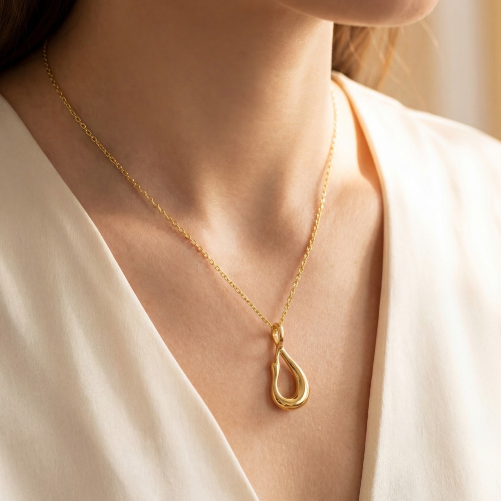 Gold Dipped Abstract Teardrop Pendant Necklace