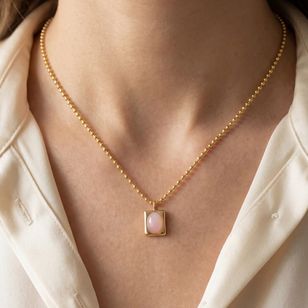 Gold Dipped Faceted Oval Stone Pendant Necklace