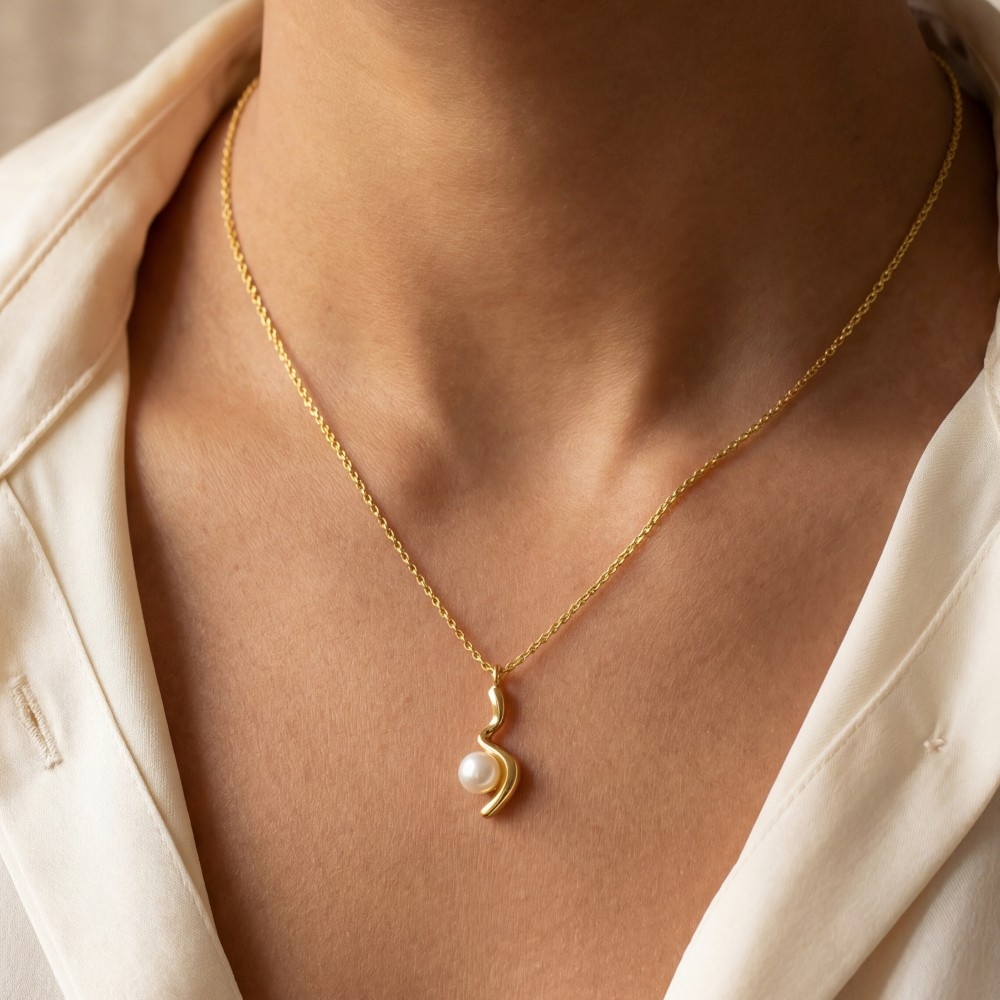 Gold Dipped Pearl Bead Branch Pendant Necklace