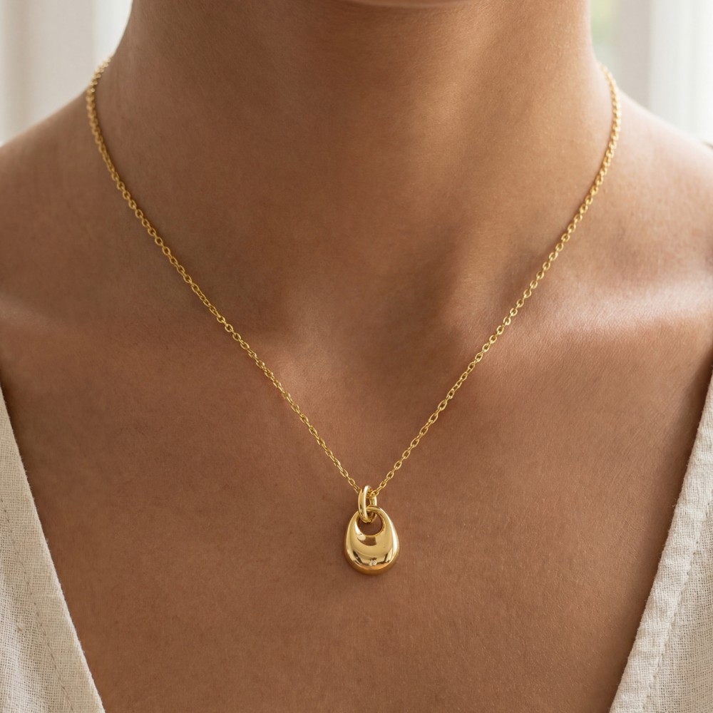 Gold Dipped Rounded Teardrop Pendant Necklace