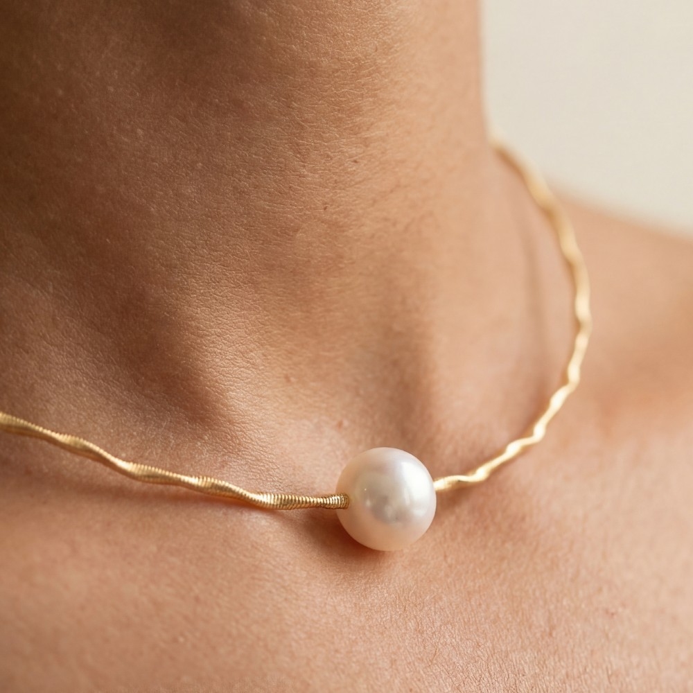 Pearl Bead Twisted Wire Choker Necklace