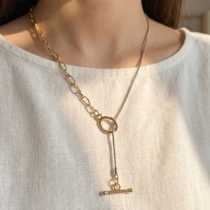 Asymmetric Chain Toggle Lariat Necklace