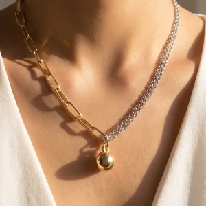 Asymmetric Chain Gold Ball Pendant Necklace