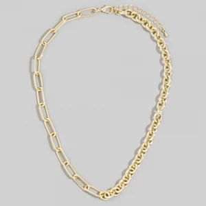 Double Chain Paperclip And Rolo Layered Necklace