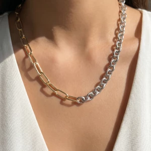 Double Chain Paperclip And Rolo Layered Necklace