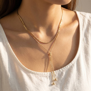 Layered Double Chain Lariat Drop Necklace