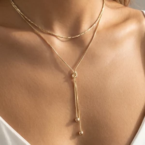 Dainty Double Layer Lariat Drop Necklace