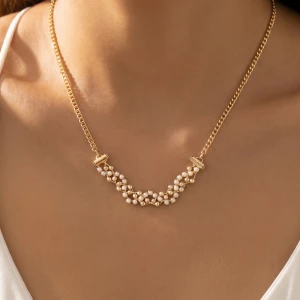 Glass Bead Woven Center Station Chain Necklace