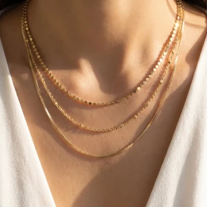Triple Strand Disc Sequin Mixed Chain Necklace